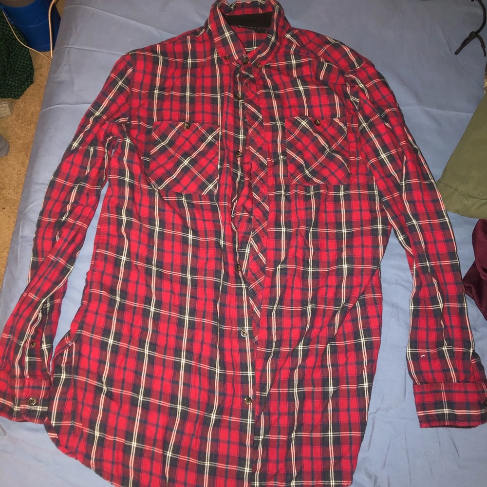 Forever 21 long line long sleeve plaid shirt, XL